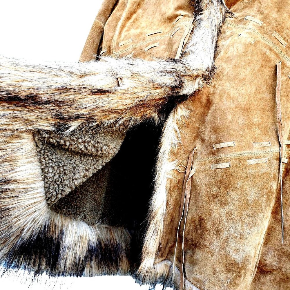 Vintage Y2K 90s Suede Coat L XL Penny Lane XOXO Faux Fur Collar - Picture 9 of 12